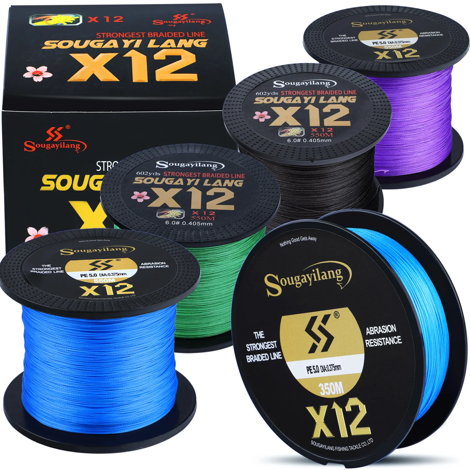 Sougayilang Fishing Line 350m 12X Strands Braided X12 PE Line 12 Braided  Fishing Line 20LB-103LB Super Fishing Line