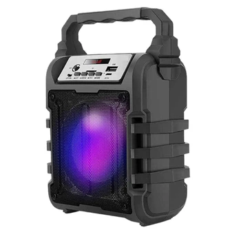 

HOT-Portable Bluetooth Speaker Rechargeable Wireless Loudspeaker Sound System 5W Stereo with Karaoke Microphone FM Outdoor Party