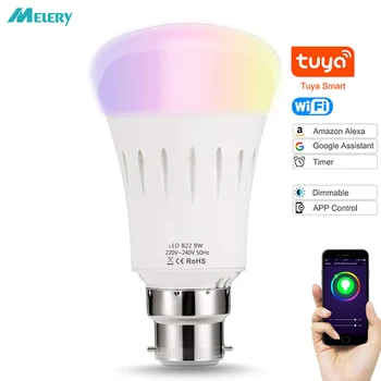

WiFi Smart LED Bulb B22 Bayonet RGB Color Changing Light Bulbs 60W Equivalent A60 Room Lamp Remote Control By Alexa Google Home