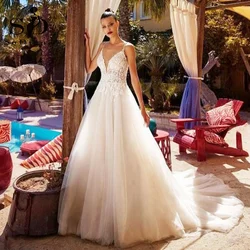 SoDigne Princess Wedding Dresses Sexy Backless A Line Lace Appliques Boho Bridal Dress White/Ivory Tulle Bridal Gowns