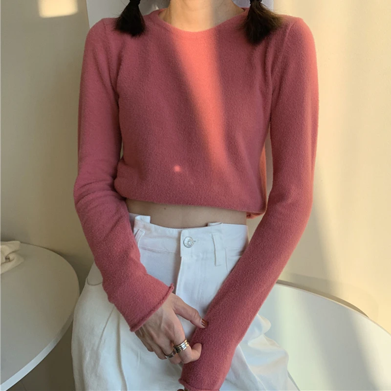Lucyever 2019 New Solid Color Cashmere O-neck Pullovers Women Korean Version of Loose Thicken Sweater Woman Jumper Tops Mujer | Женская