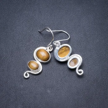 

Natural Tiger Eye Handmade Unique 925 Sterling Silver Earrings 1.5" Y2452