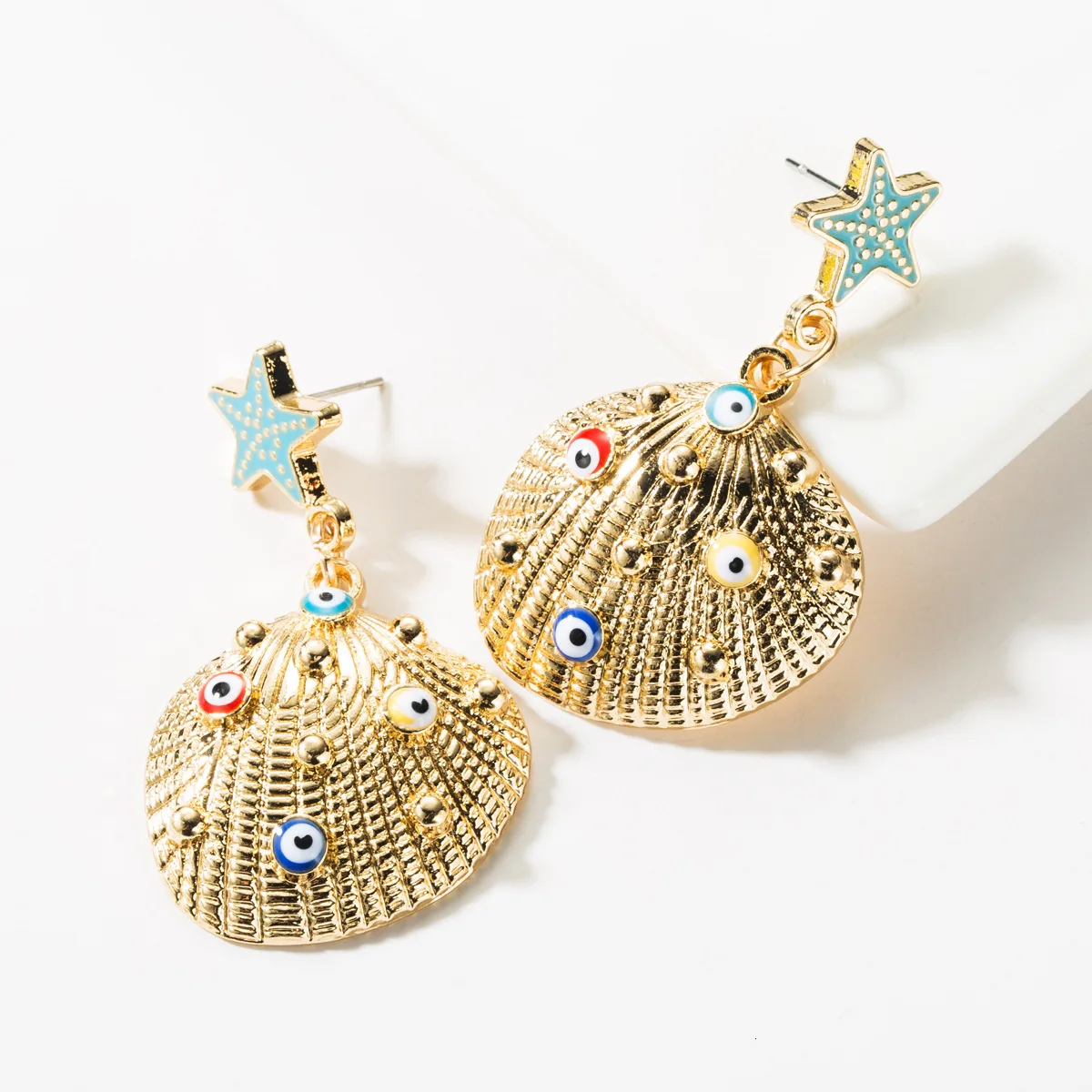 

Jouval Exaggerated Gold Cowrie Shell Drop Earrings For Women Starfish Evil Eye Long Dangle Earing Female Fashion Jewelry Brincos