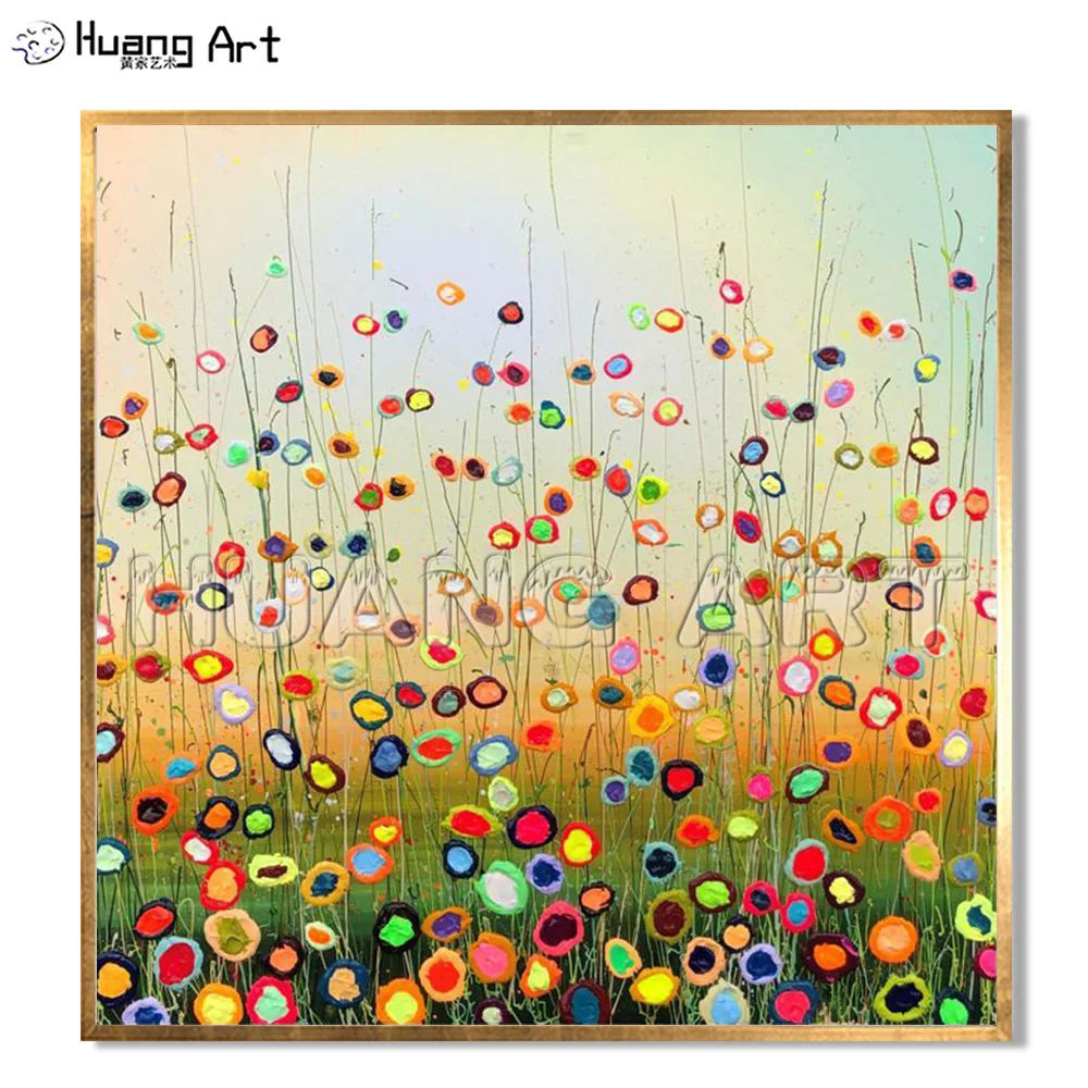 

Hand Painted Circle Acrylic Canvas Painting Decor Modern Abstract Knife Texture Oil Painting Wall Art Flower Landscape Picture