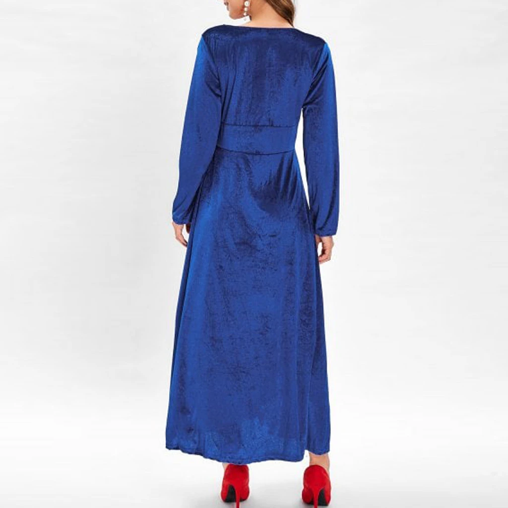 Autumn Women Dress Casual Full Sleeve V-Neck Ruched Dresses Thin Floral Solid Color Long Kaftan Dress Spring Ladies Girls 806