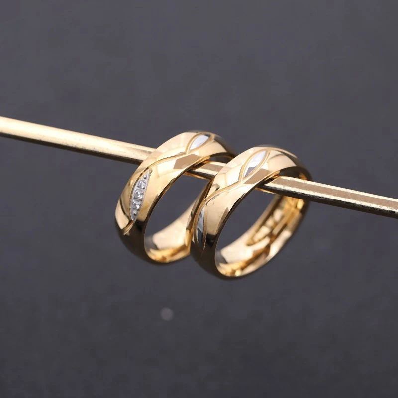 Gold Silver Color Couples Rings Rhinestone Bride Wedding Stainless Steel Ring Unisex Women Men Fashion Jewelry Gifts WC075 wedding rings couple rings fashion rings fashion ring stainless steel rings finger rings metal rings
