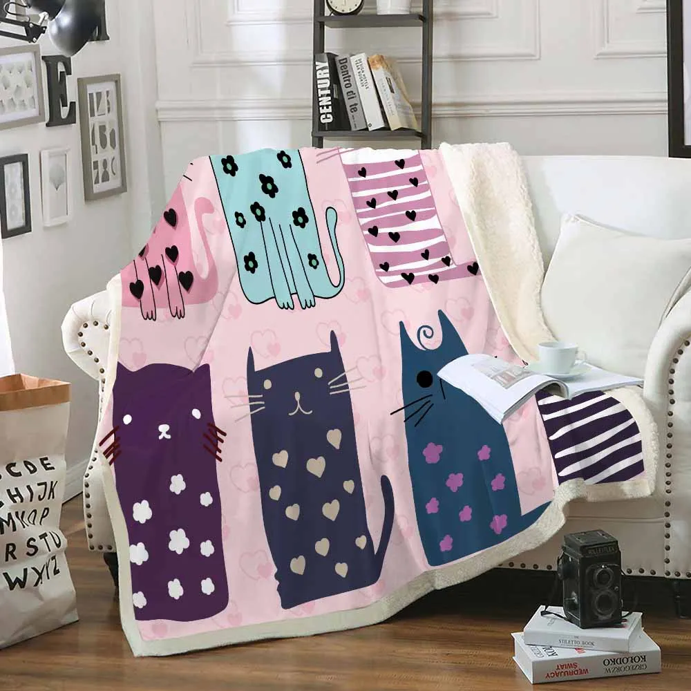 Love Cat Life Throw Blanket Animal Heart Shape Sherpa Fleece Knee Single Bed Cover for Child Outside Picnic Car | Дом и сад