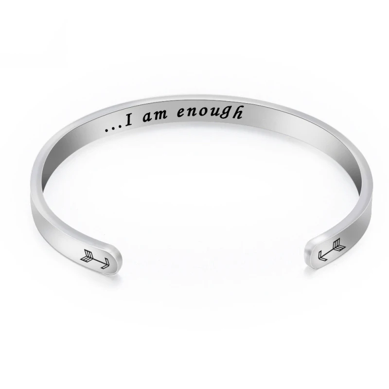 Стрела из нержавеющей стали письмо манжета браслет с надписью I am enough C Форма Открытие браслет на заказ модный подарок ювелирные изделия