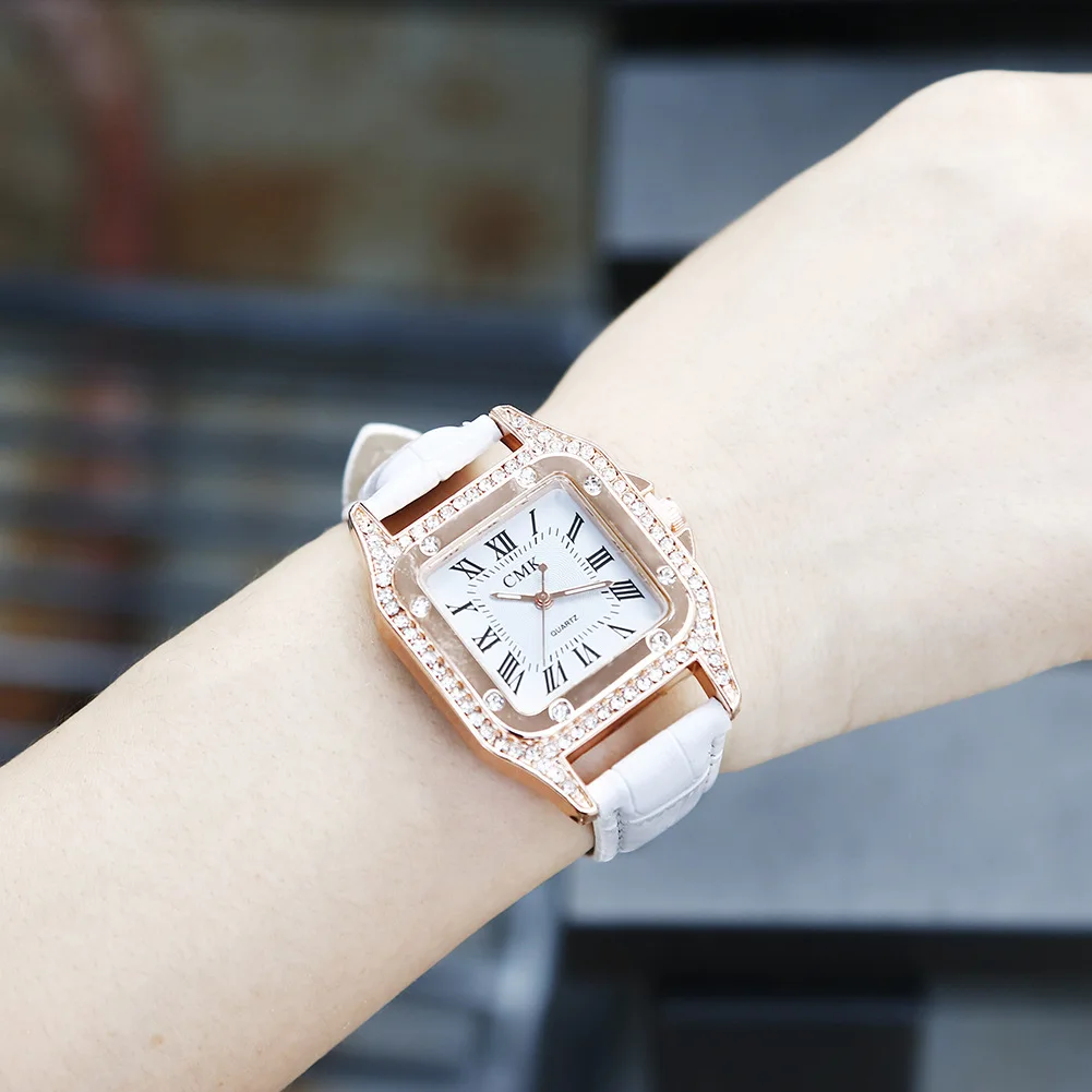 

Korean-style Top Grade Fashion Square Diamond Set Women's Belt Watch Simple Roman Numerals Man-made Diamond Quartz WOMEN'S Watch