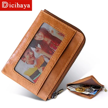 

Vintage Crazy Horse Leather Men's Coin Purse Genuine Leather Zipper Coin Wallet Retro Key Holder Small Money Bag Card holder