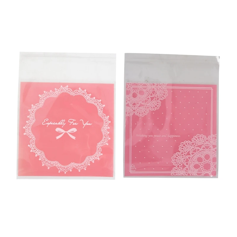 200 PCS Bowknot OPP Self Adhesive Cookie Bakery Candy Biscuit Roasting Treat Plastic Bag (Purple/Light Pink)10x10cm
