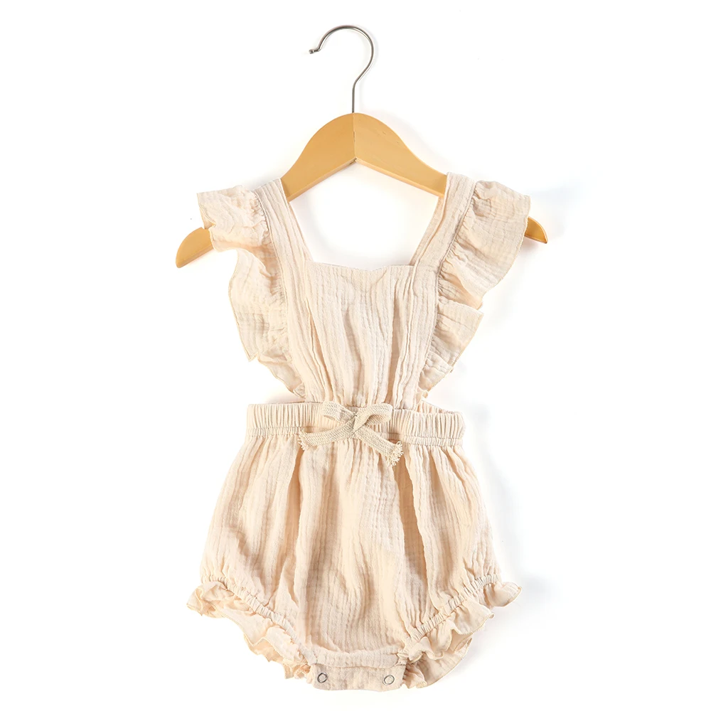 Летняя одежда для маленьких девочек из 100 хлопка, муслиновый креп, органический комбинезон для новорожденных, комбинезон с оборками, боди - Цвет: Nature