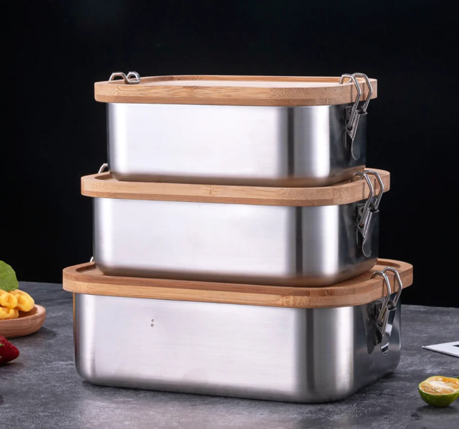 Double Decker Lunch Box with Bamboo Lid & Utensils