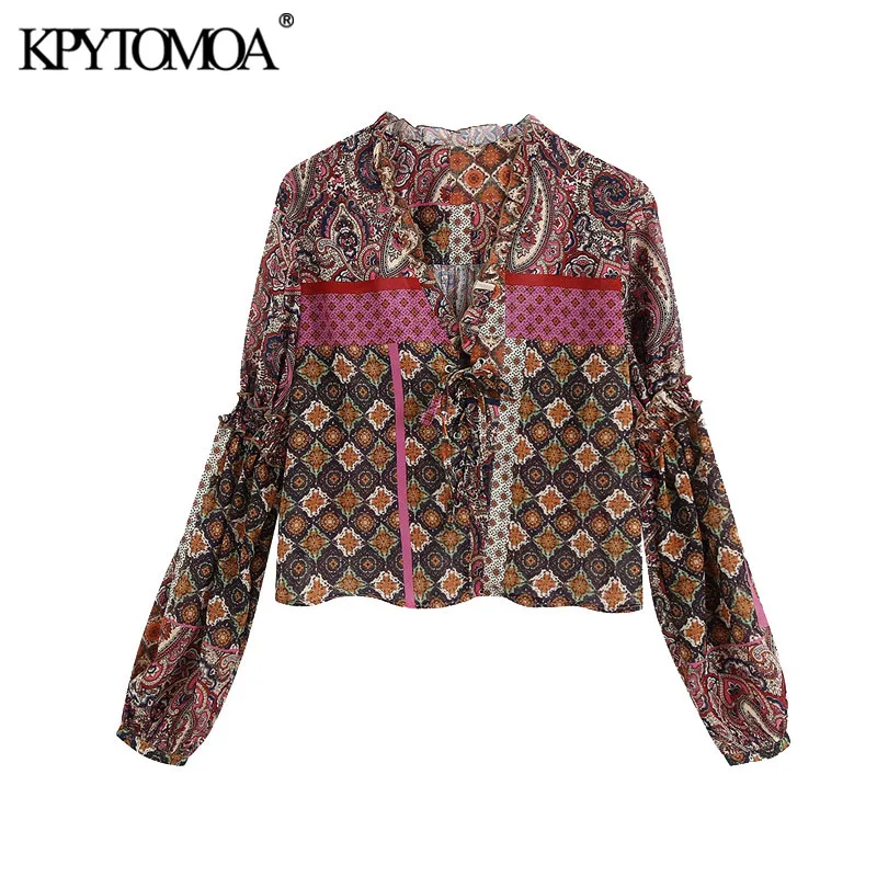 KPYTOMOA Women 2020 Fashion Paisley Print Ruffles Blouses Vintage Tied V Neck Long Sleeve Female Shirts Blusas Chic Tops KPYTOMOA Women 2020 Fashion Paisley Print Ruffles Blouses Vintage Tied V Neck Long Sleeve Female Shirts Blusas Chic Tops