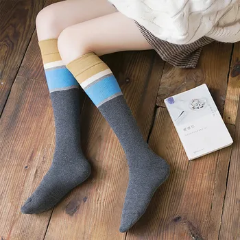 

Women's Fashion Patchwork Striped Pile Color Knee Sockings Casual Cotton Sockings Ladies Girls Striped Knee Sockings 12.23