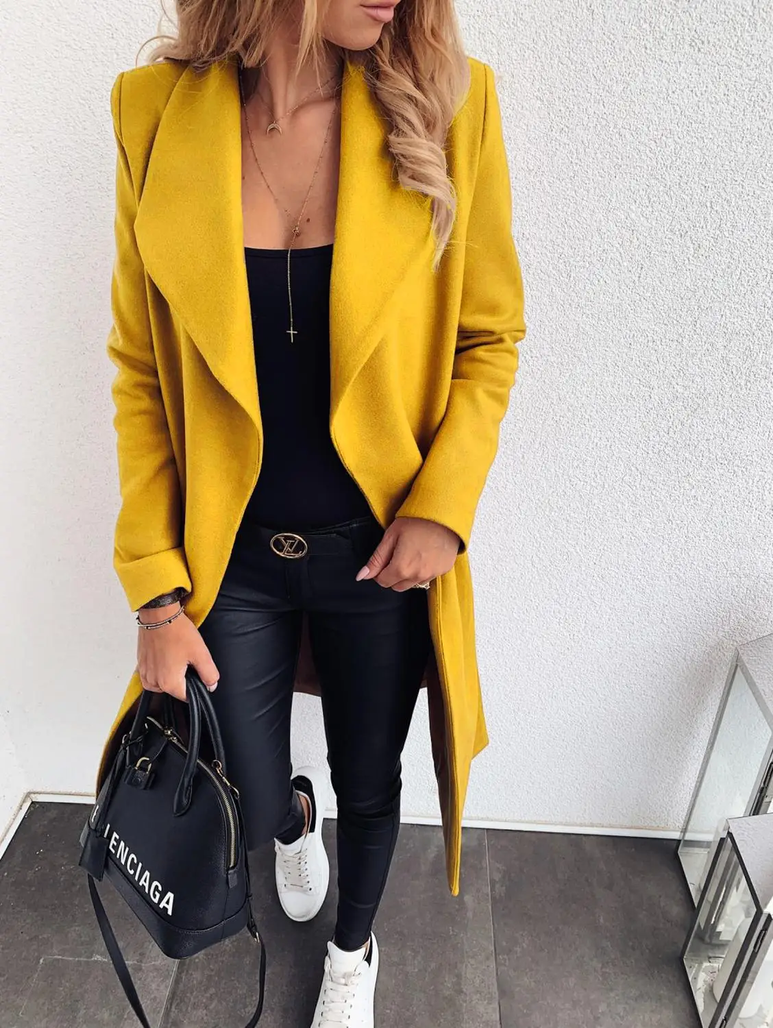 Women Long Sleeve Turn-Down Collar Coat Autumn Winter Warm Soft Slim Belt Robe Pocket Overcoat Casual Thick Coat Plus Size - Цвет: Цвет: желтый