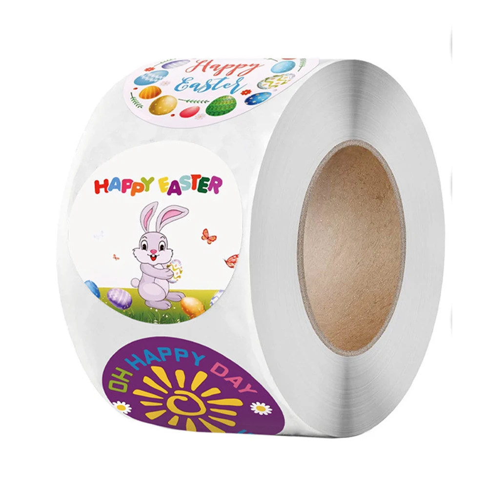 50-100 stücke runde glückliche Ostern Aufkleber für Geschenk beutel Box Umschlag Kaninchen Hase Siegel Etikett Aufkleber Ostern Dekor handgemachte Aufkleber – Detail 13