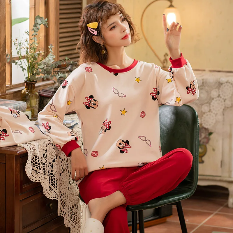 

Pajamas Women's 2020 Spring Autumn Cotton Long Sleeve Cute Two-Piece Set Students Large Size Home Wear Pyjamas Women