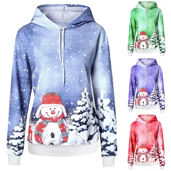 

Christmas Sweatshirt Hoodies Women толстовка Snowman Print Hooded Pocket Long Sleeve Pullover Sweatshirt Wholesale Free Ship Z4