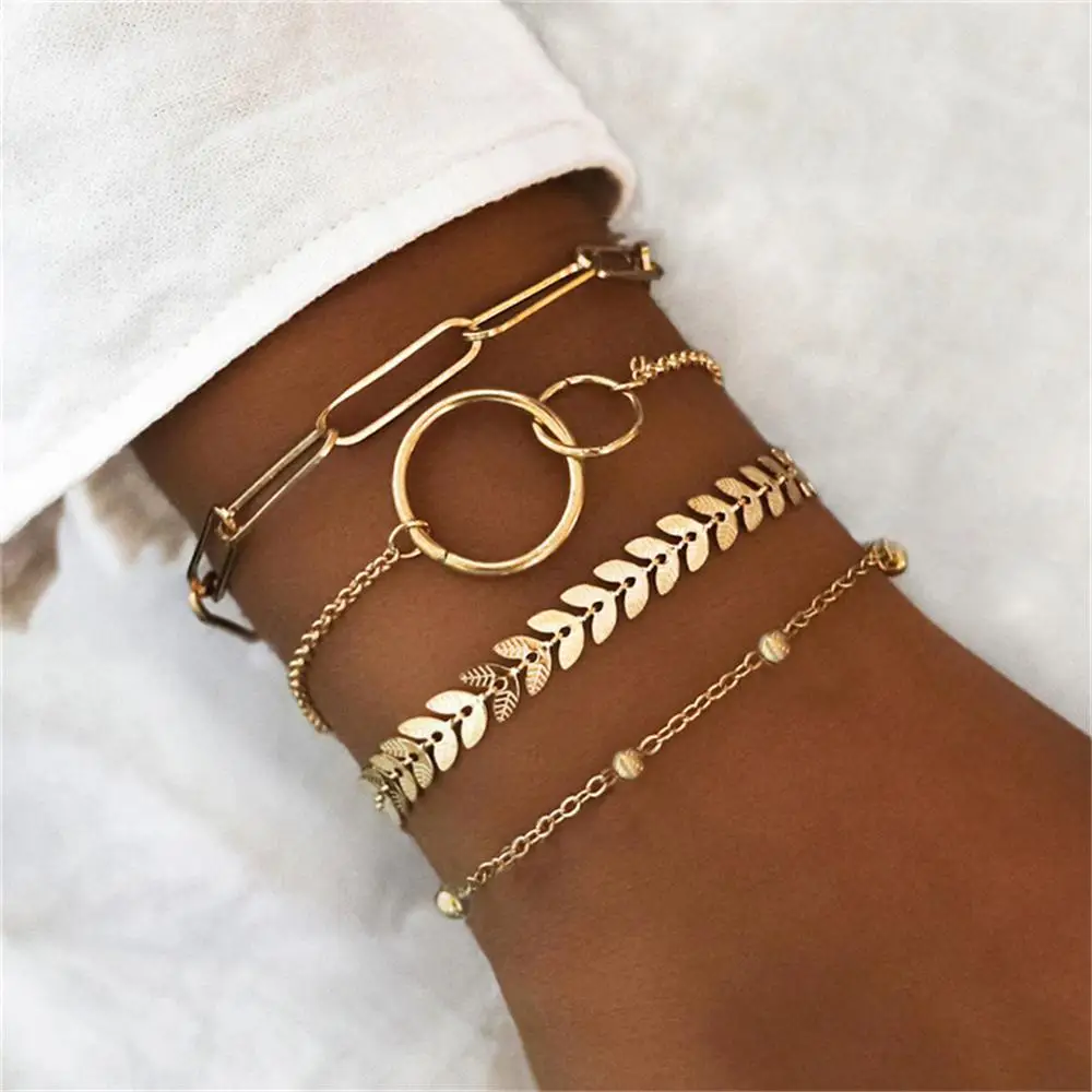 MinaMaMa Vintage Stainless Steel Multilayers Chain Charm Bracelets For Women Stackable Bracelets Stack Set Jewelry bracelet jewelry