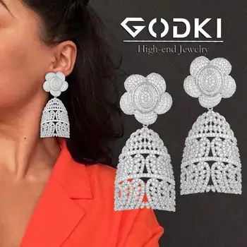 

GODKI Mothers Day Gift Flowers African Dangle Earring For Women Wedding Cubic Zirconia DUBAI Bridal Earring Party Jewelry 2020