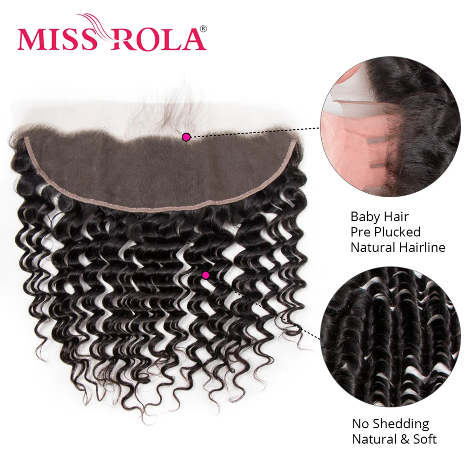 Miss Rola 13x4 Deep Wave Lace Frontal Closure Brazilian Human Hair Ear To Ear Lace Frontals Natural Color Remy With Baby Hair