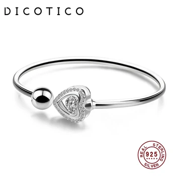 

Dicotico Authentic 100% 925 Sterling Heart Cubic Zircon Ball Charm Cuff Bangles For Women Mujer Fine Jewelry Kfb775-t