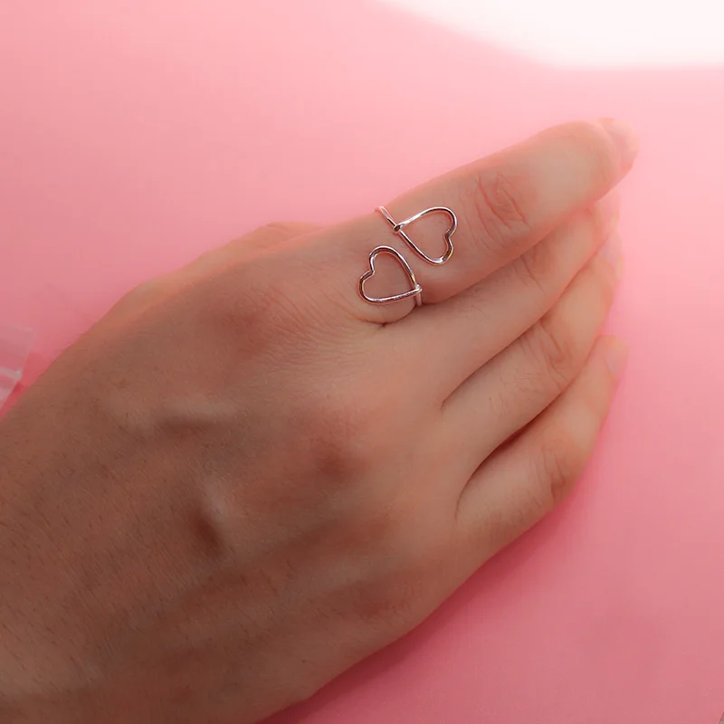 Trusta,,, 925, цельное Настоящее Стерлинговое Серебро, модные женские кольца с 2 сердечками, размер 5, 6, 7, прекрасный подарок для девочек-подростков, DS1071