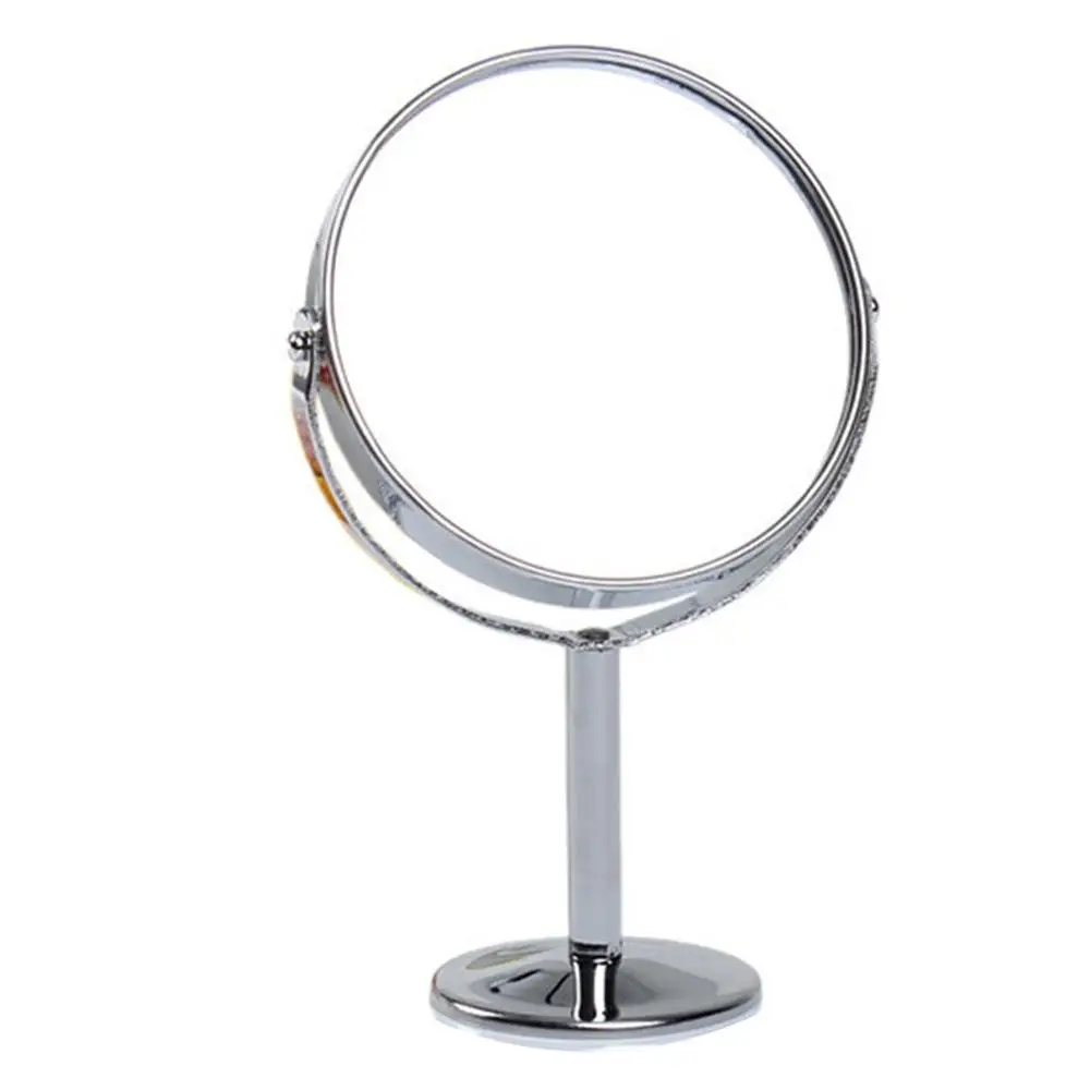 Корейское металлическое зеркало для макияжа туалетное зеркало настольное зеркало вращающееся 1:2 функция увеличения зеркало для макияжа - Цвет: round silver