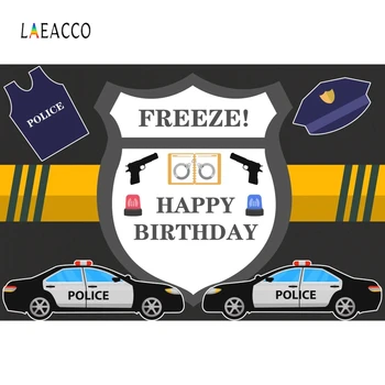 

Laeacco Freeze Party Photophone Car Police Hat Pistol Photography Backdrops Baby Birthday Photo Backgrounds Children Photocall
