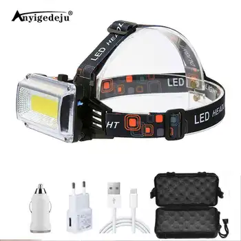 

ANYIGE USB Power COB LED Headlight Headlamp Rechargeable Head Lamp Torch 4-Mode With 2000mah Battery Hunting Fishing Lighting
