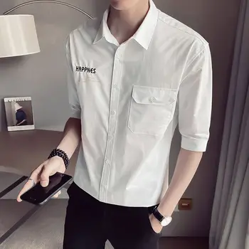 

Men's short-sleeved shirt 2020 spring and summer new solid color loose wild letter shirt young personality fashion trend men's