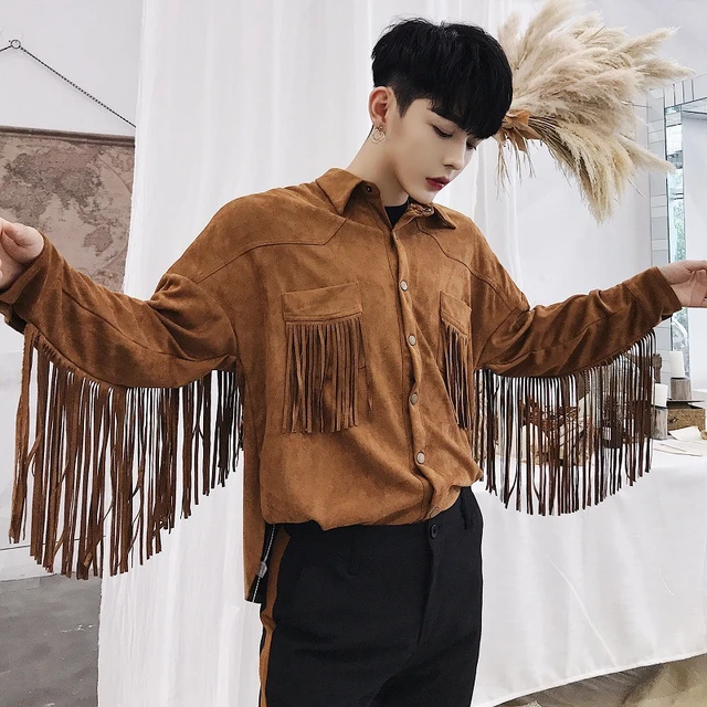 Gothic Suede Fringed Shirt Men's Top Long-sleeved Nightclub