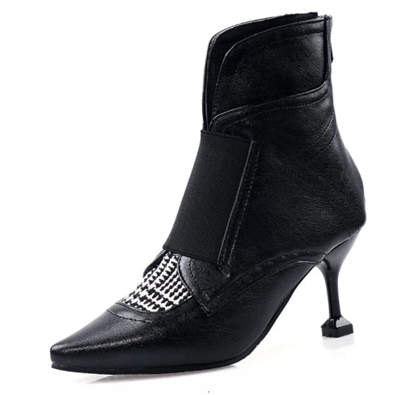 

KALENMOS Plus Size 33-46 Women Ankle Boots Higth Heel Pointed Toe Zip Office Short Boot Ladies Autumn Winter Fashion Daily Boots