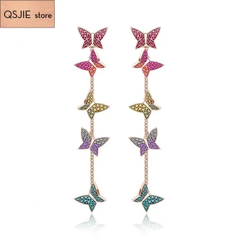 

QSJIE New High Quality Fashion Rose Gold Butterfly LILIA Rainbow Tone Pierced Earrings Crystal Earrings
