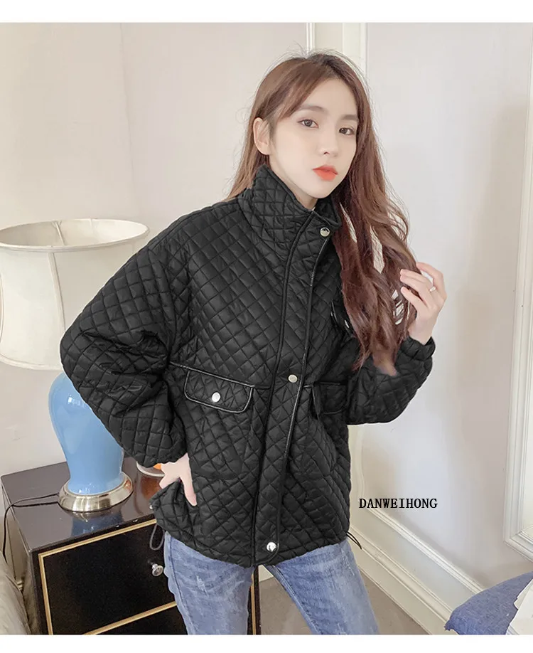 womens long black puffer coat Lingge Down Cotton Coat Clothes Women's 2021 Winter New Loose Fashion Thin Cotton Padded Pocket Short Outwear Female womens parka coat