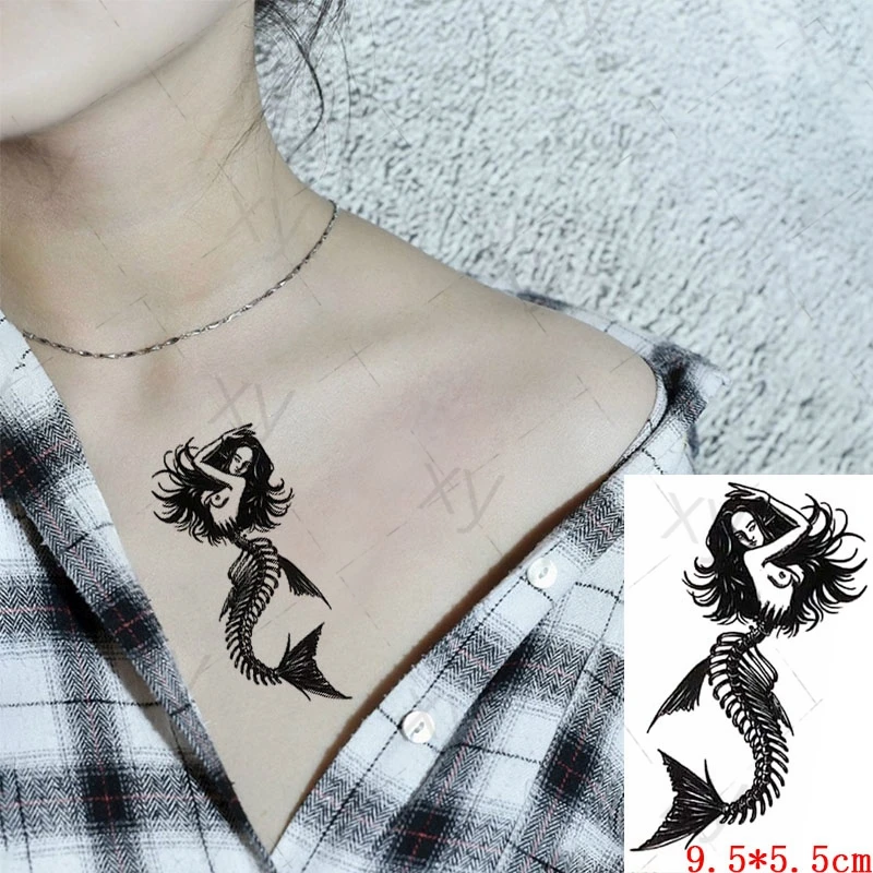 Waterproof Temporary Tattoo Sticker Fish Bone Mermaid Element Small Size The Body Art Flash Tatoo Fake Tatto For Woman Men | Красота и