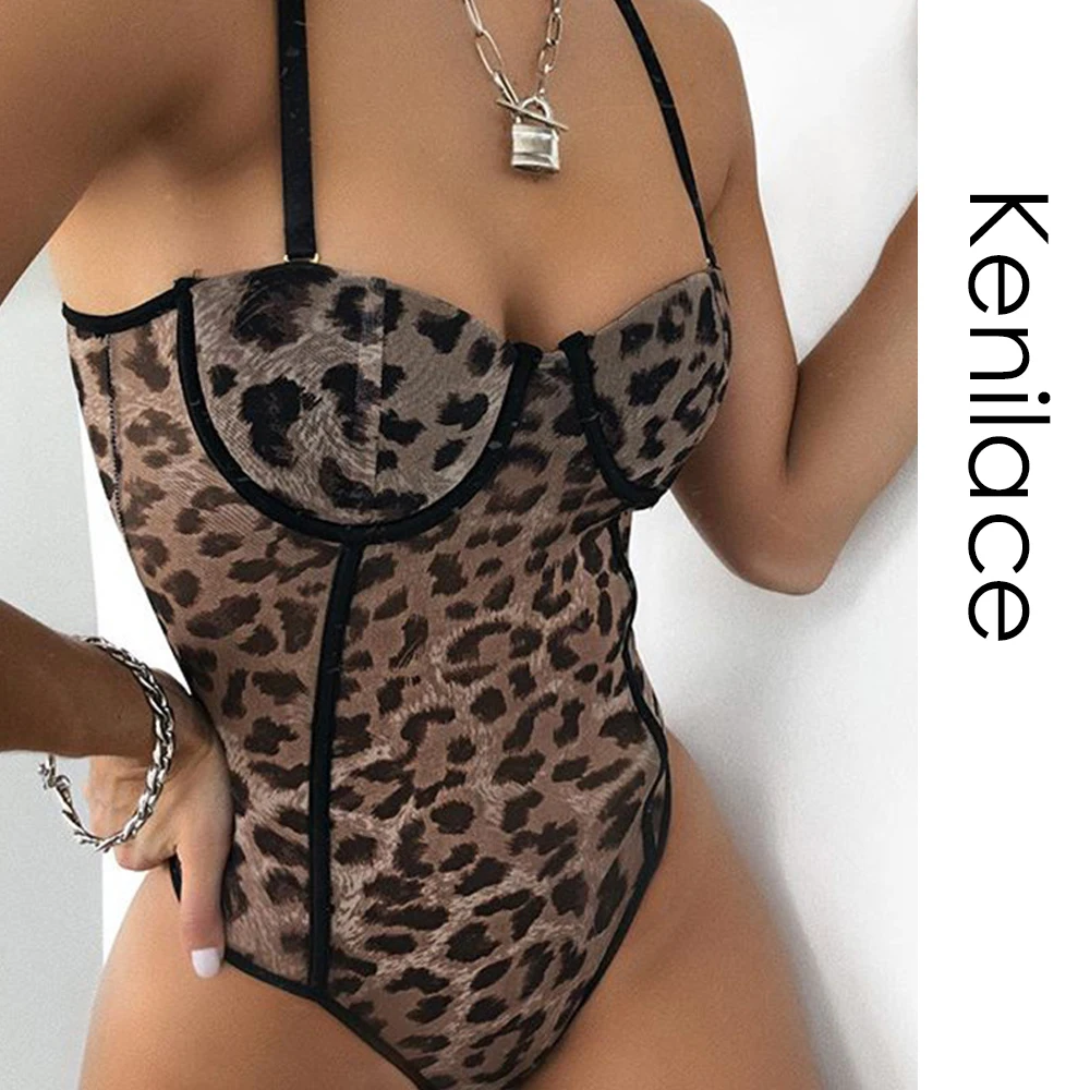 

Leopar Bodysuit Women Sexy Transparent Summer Backless Bodycon Overalls Female 2020 New Slim Fit Bodys Mujer Party Clubwear