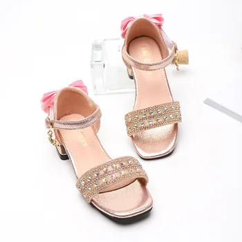 

Sandals for Girls Summer Children Kids Baby Girls Colored Diamonds Butterfly Knot Crystal Princess Sandals Wedding High Heel