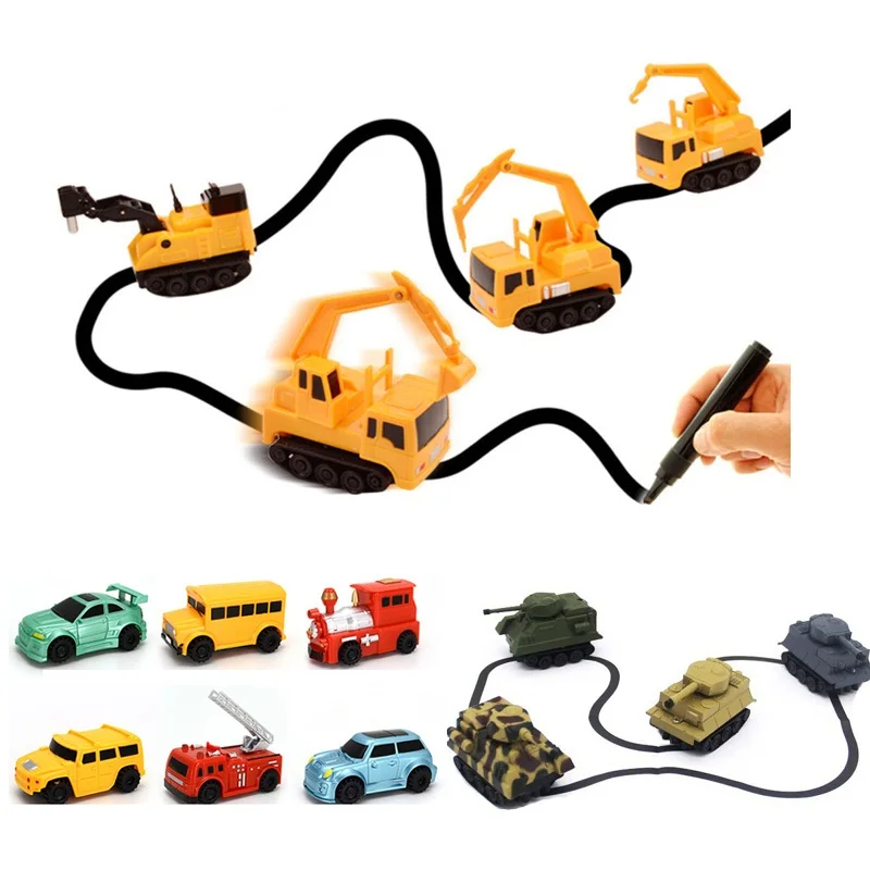 Juguetes inductivos sin batería para niños, juguete de lápiz mágico para dibujar, camión Robot de línea de seguimiento, coche de inducción, vehículo fundido a presión, pingüino