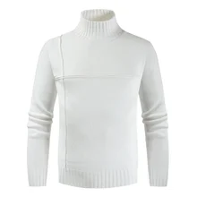 Spring Fall Male Casual Slim Knit Sweater Striped Stitching Korean Turtleneck Solid Color Men's Sweater Long Sleeve Men Tops