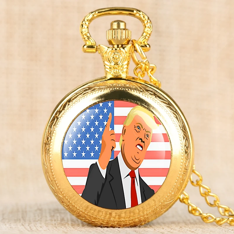 Дональд Трамп президент узор кварцевые карманные часы американский флаг ожерелье часы унисекс коллекционные вещи сувенир подарки для мужчин и женщин