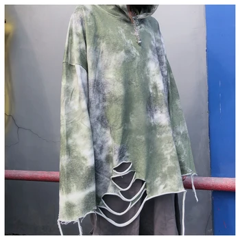 

Fashion new design hem hole high street mens hoodies streetwear casual hip hop long sleeve homme coat