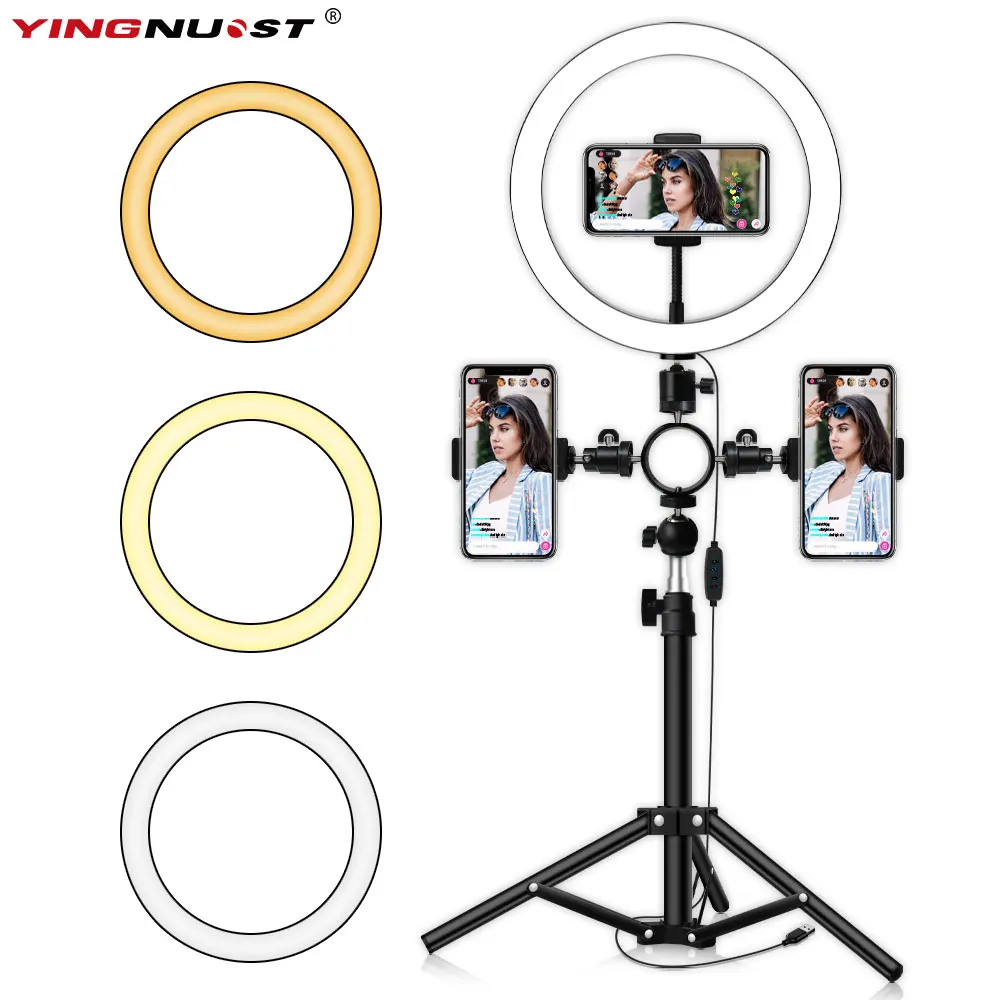 

10inch 26cm USB Interface Dimmable LED Selfie Ring Light Camera Phone Photography Video Makeup Lamp With Tripod Phone Clip