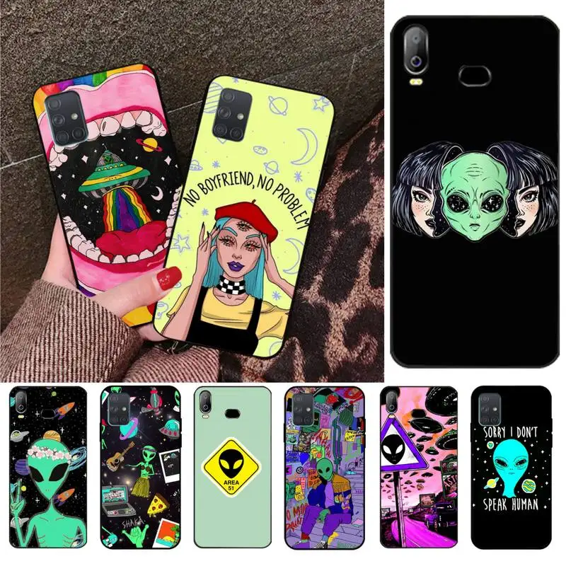 Aesthetics Cute Cartoon alien space Black Phone Case For Samsung Galaxy A01 A11 A31 A81 A10 A20 A30 A40 A50 A70 A80 A71 A91 A51 | Мобильные
