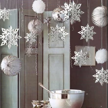 6 шт./компл. картонные 3D полые большие Серебряная Снежинка Висячие украшения Новогодние рождественские украшения для дома вечерние украшения