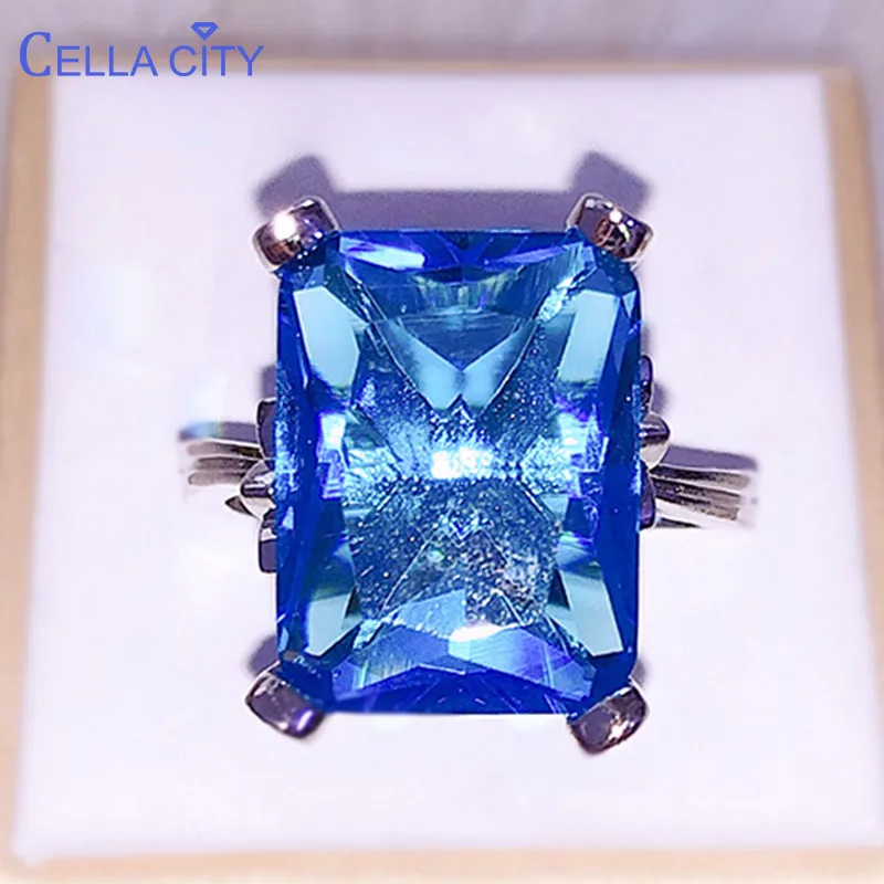 Cellacity Simple Luxury Geometry Sapphire Ring for Women Gorgeous Silver 925 Jewelry with Rectangular Gemstones Leaf Wedding Cellacity Simple Luxury Geometry Sapphire Ring for Women Gorgeous Silver 925 Jewelry with Rectangular Gemstones Leaf Wedding