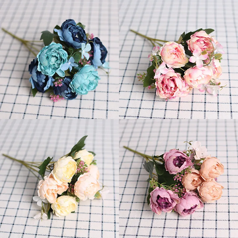 Meldel Wedding Bouquet Bridal Artificial 7 Heads Peony Flower Pink Bridesmaids Holder Wedding Bouquet DIY Home Party Store Decor