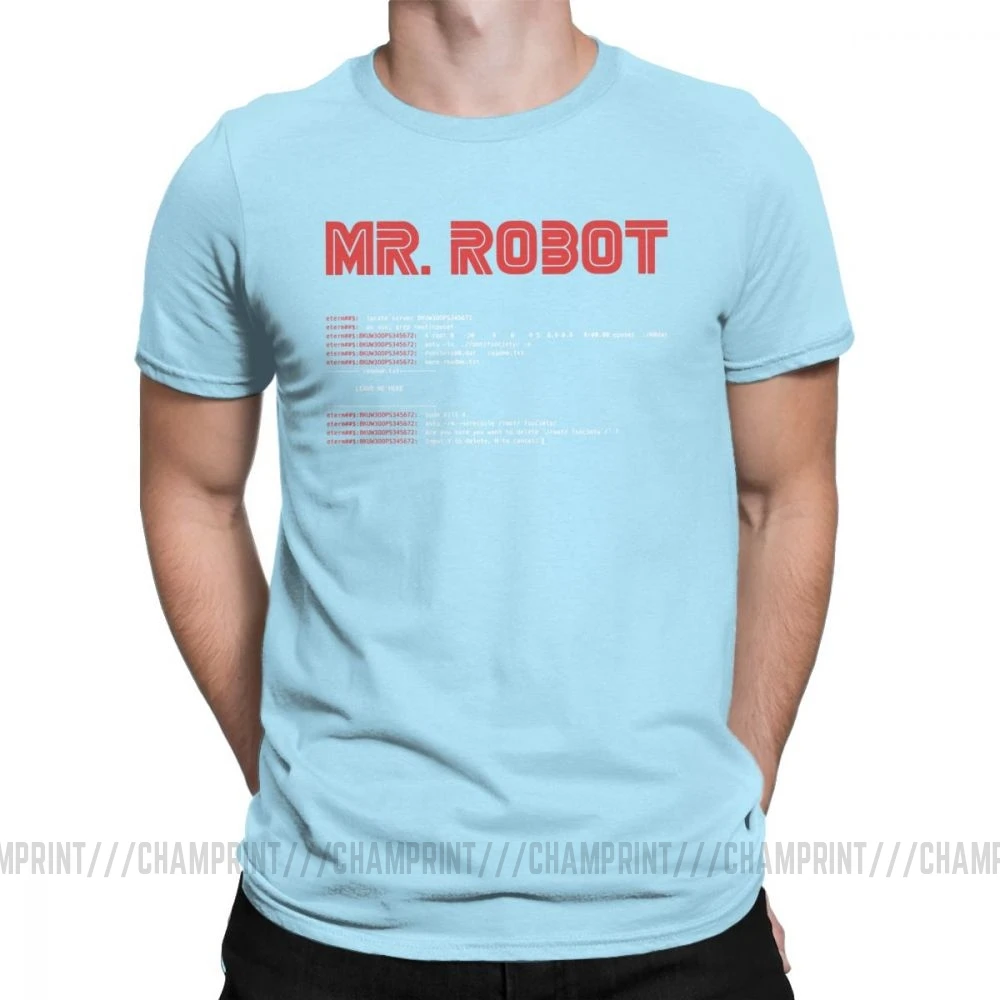 Небесно-голубой Крутая футболка Mr Robot Программирование программист футболки разработчик футболки с кодом для мужчин вырез лодочкой хлопок короткий рукав Одежда большого размера - Цвет: Небесно-голубой