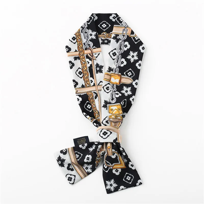 

Small Chic Female Leopard Clover Silk Scarf Women Fashion Luxury Designer Head Bandage Flower Cow Print Collar Hijab Bag Scarves